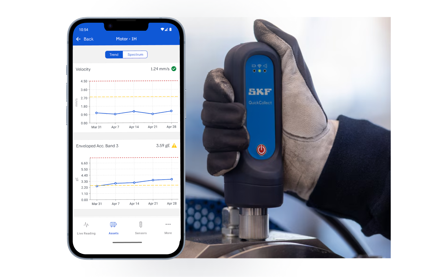 Pemantauan kondisi mesin dengan SKF QuickCollect Sensor Apa Bedanya
Velocity dan
Enveloped Acceleration?