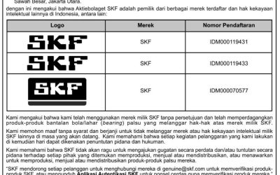 Tiga Pedagang Bearing terbukti memalsukan Bearing SKF.